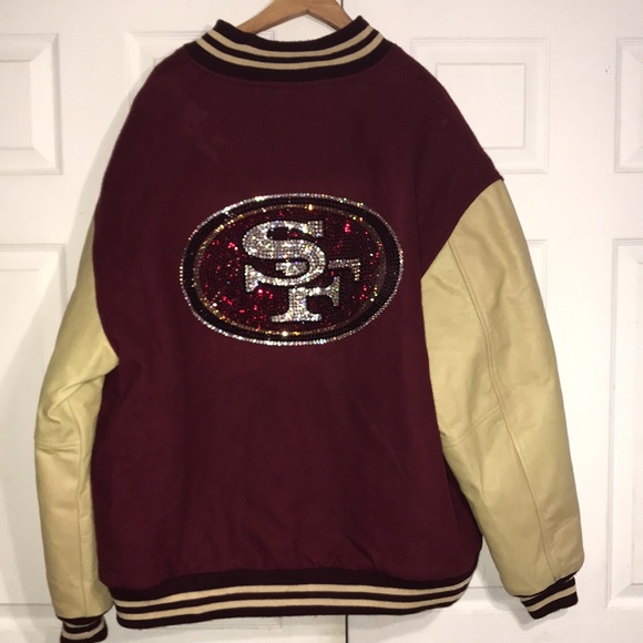 Unisex NFL 49’ers Embellished Varsity Jacket 5X Big & Tall San Francisco - Picture 10 of 13